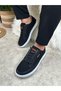 Daily Black White Men's Lace-Up Non-Slip Sole Linen Leather Detailed Oval Toe Sports Shoes 2545 - 3