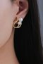Gold Color Earrings with Rose Shaped Pearls - 2