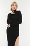 Black Camisole High Neck Maxi Dress with Slit Detail - 3