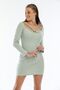 Water Green Melange Low-cut Dress