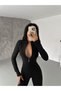 Women's Black Long Sleeve Long Leg Zippered Collector Swimmer Swimsuit - 8