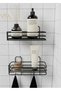 Set of 2 Black Bathroom Organizer - Adhesive Shower Shelf Organizer with 4 Hangers - 2