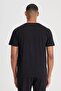 Regular Fit Regular Cut Crew Neck 100% Cotton Black T-Shirt - 4