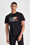Regular Fit Regular Cut Crew Neck 100% Cotton Black T-Shirt - 2