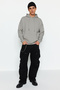 Limited Edition Gray Oversized /Wide Cut Fleece Inside/Warm K Hooded Sweatshirt Tmnaw24Sw00186 - 3