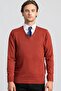 Men's Slim Fit V-Neck Cotton Cinnamon Knitwear Sweater