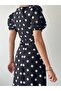 Black Polka Dot Square Collar Draped Lined Dress - 4