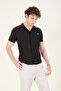 Black Men's Shirt - Collar Buttoned, Textured Combed Cotton