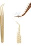 Gold Crow Nose Tweezers with Stainless Steel and Silk Eyelashes - Light Body Full Coverage Wolume