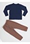 Coffee Lettered Dino Jogger Pants + Tshirt Tracksuit Set Bn-043-Bella Notte - 4