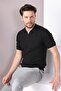 Black Polo Collar Zippered 100% Cotton Men's Knitwear T-shirt - 5