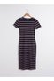 Crew Neck Striped Short Sleeve Women's Ribbed Dress - 6