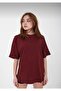 Unisex Claret Red Crew Neck Cotton Oversize Boyfriend T-shirt - 2