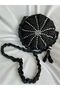 Pearl Detailed Black Macaron Bag / Pearl Detailed Straw Bag / Bohemian Bag / Hand Knitted Straw Bag