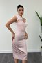 Satin strapless pencil dress with tulle detail - powder - 4