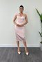 Satin strapless pencil dress with tulle detail - powder - 2