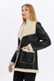 Women's Faux Fur Jacket with Faux Leather Details - 3