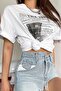 Women's Printed Oversize Crew Neck T-Shirt - 4