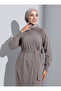 Belt Detailed Raglan Sleeve Knitwear Hijab Dress - Mink - Refka - 6