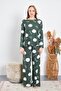 Women's Crew Neck Long Sleeve Flared Leg Pajama Set - 7