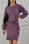 Women's Sandy Fabric Skirt Flounces Long Sleeve Dress - 4