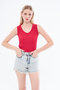 Women's Fuchsia Color Wrap Blouse with a Window on the Back - 6
