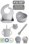 4-Piece Silicone Feeding Set - Bib - Vacuum Feeding Bowl - Straw Cup - Spoon - Grey