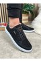 Daily Black White Men's Lace-Up Non-Slip Sole Linen Leather Detailed Oval Toe Sports Shoes 2545