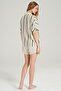 Women's Short Sleeve Front Buttoned Linen Green Shorts Set C0T3N0O5 - 4