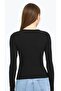 Black Long Sleeve Blouse with Drop Cut Detail - 5