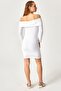 White Carmen Collar Long Sleeve Knitted Dress - 5