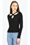 Black Long Sleeve Blouse with Drop Cut Detail - 4