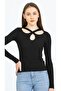 Black Long Sleeve Blouse with Drop Cut Detail