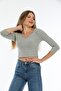 Gray Collar Detailed Blouse / Slim Fit - 2
