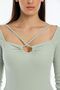 Water Green Melange Low-cut Dress - 2