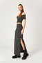 Black Striped Short Sleeve Crop High Waist Slit Skirt Set - 4