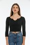 Black Glitter Collar Detailed Blouse / Skinny Fit - 4