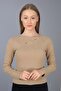 Beige Long Sleeve Crew Neck Blouse with Window Detail