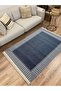 Cotton Rug 11 Navy Blue Tone Geometric Patterned Decorative Washable Woven Base Rug - 5