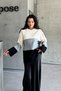 Women's Black Double Color Crew Neck Knitwear Sweater - 6