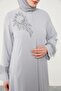 Gray Stone Embroidered Feather Detailed Ferace - 6