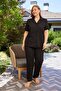 Large Size Women's Black Short Sleeve Cotton Front Buttoned Pajama Set - 3