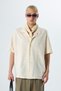 Natural Linen Shirt - Embroidery Detail, Pocketless, Oversize, Short Sleeve