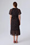 Black Long Chiffon Dress - Wrap Cut and Crispy Pattern - 5