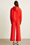 Eludne Women's Embroidered Hooded Kangaroo Pocket 3 Thread Raised Red Sweatshirt - 6