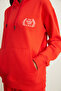 Eludne Women's Embroidered Hooded Kangaroo Pocket 3 Thread Raised Red Sweatshirt - 4