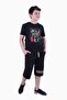 3-Piece Summer-Game-Don'T Printed Boy's Double Pocket Black-Orange-Mint Green Bottom-Top Summer Suit - 2