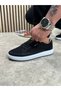 Daily Black White Men's Lace-Up Non-Slip Sole Linen Leather Detailed Oval Toe Sports Shoes 2545 - 6