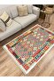 Cotton Series Multy Tones Bordered Antique Patterned Decorative Woven Base Rug