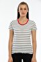 Ecru Striped Print Detailed Crew Neck Basic